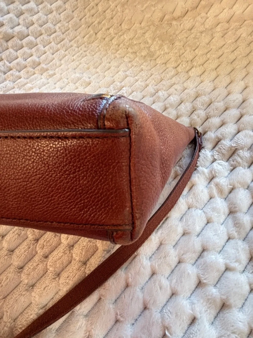 Fossil Brown Pebbled Leather Shoulder Bag Crossbody Zip Pocket